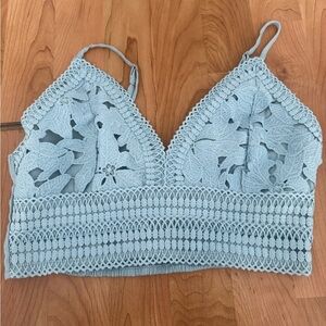 One Teaspoon Ribbed Top in Soft Blue